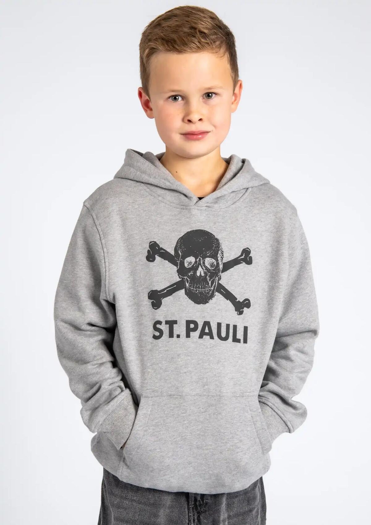 Kinder Kapuzenpullover Totenkopf Grau - Gallery
