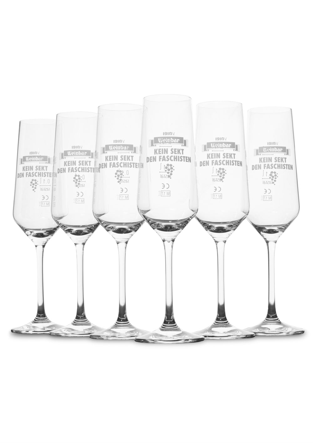 Sektglas 6er Set  "Kein Sekt den Faschisten"