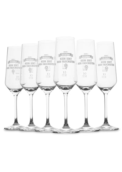 Sektglas 6er Set  "Kein Sekt den Faschisten"