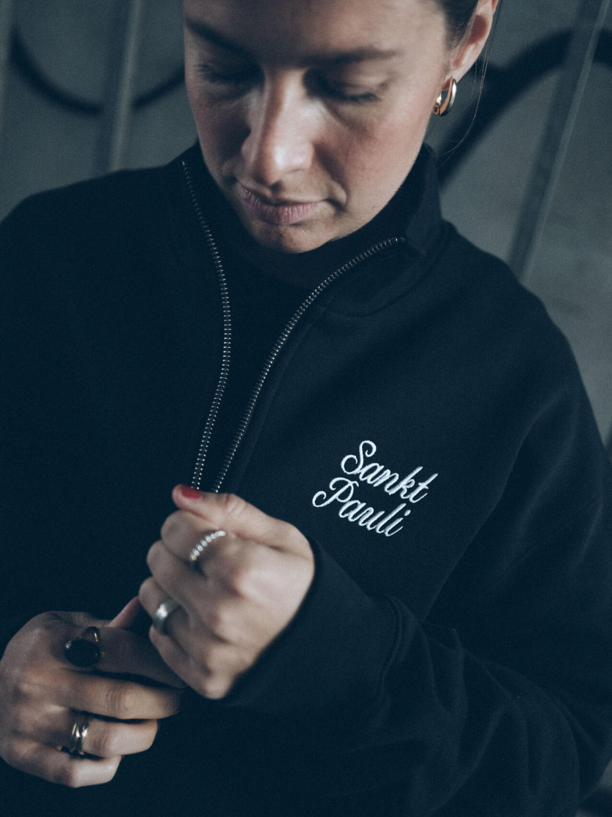Zipped Sweater "Sankt Pauli Script Black"