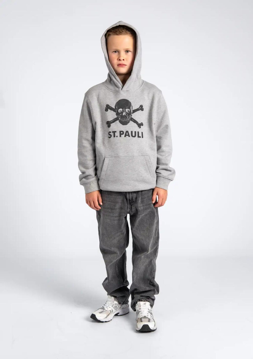 Kinder Kapuzenpullover Totenkopf Grau