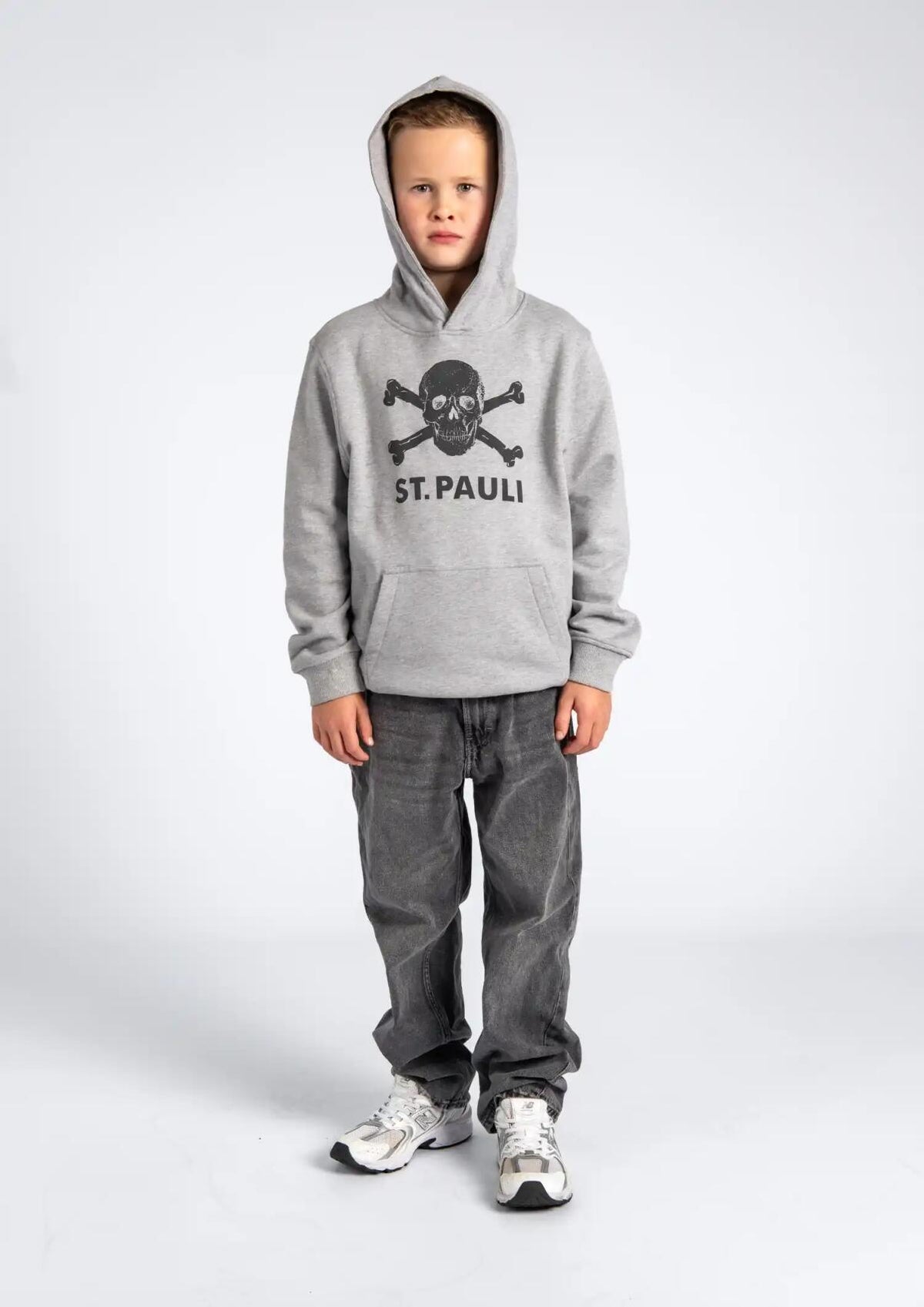 Kinder Kapuzenpullover Totenkopf Grau