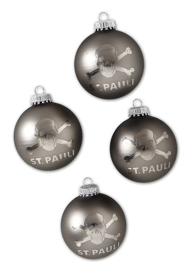 Christbaumkugel Totenkopf Grau 4er Set