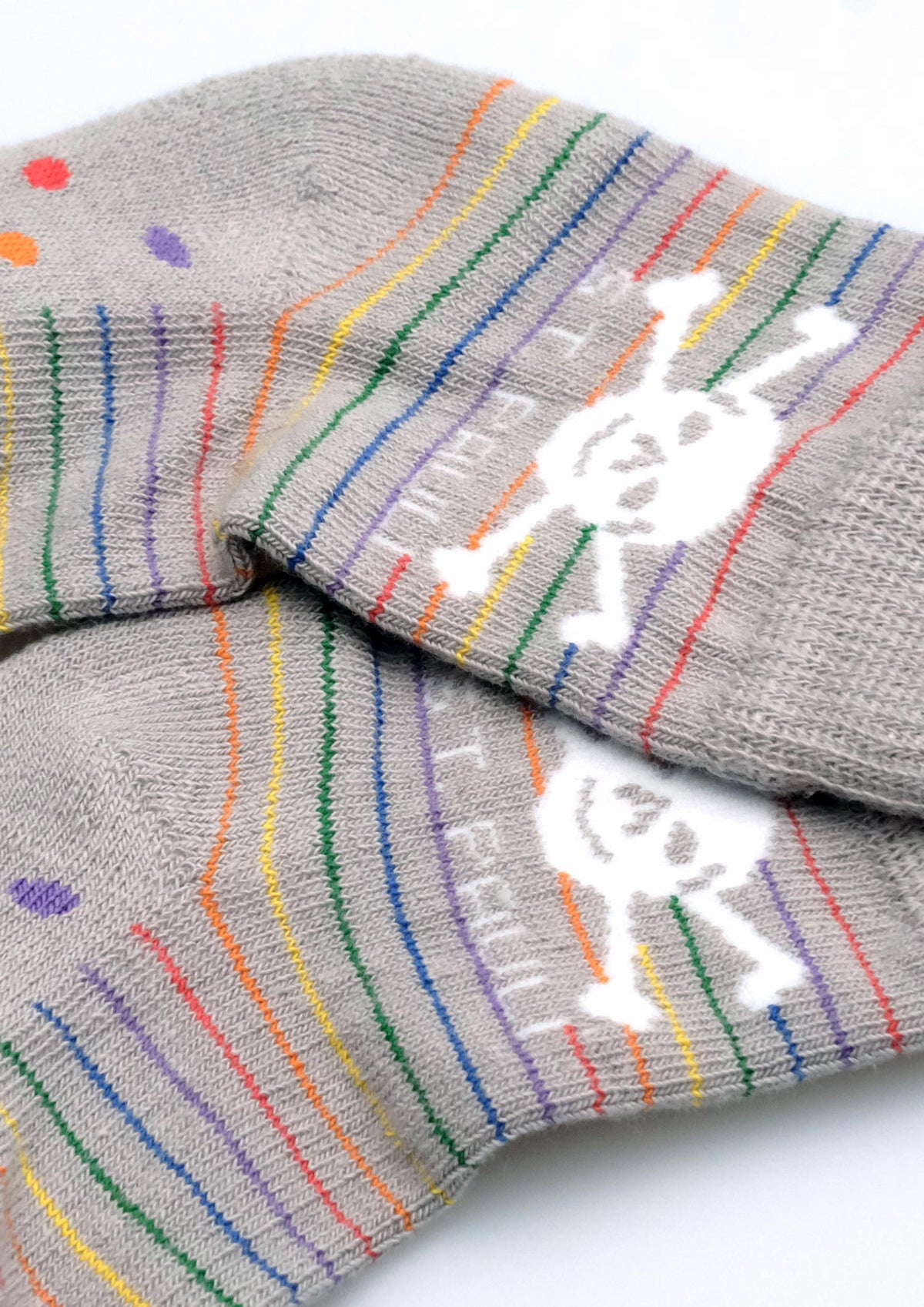 Baby Socken Totenkopf Regenbogen Streifen grau - Gallery