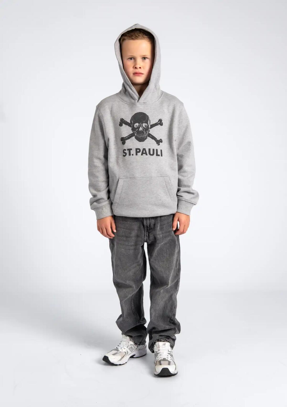 Kinder Kapuzenpullover Totenkopf Grau
