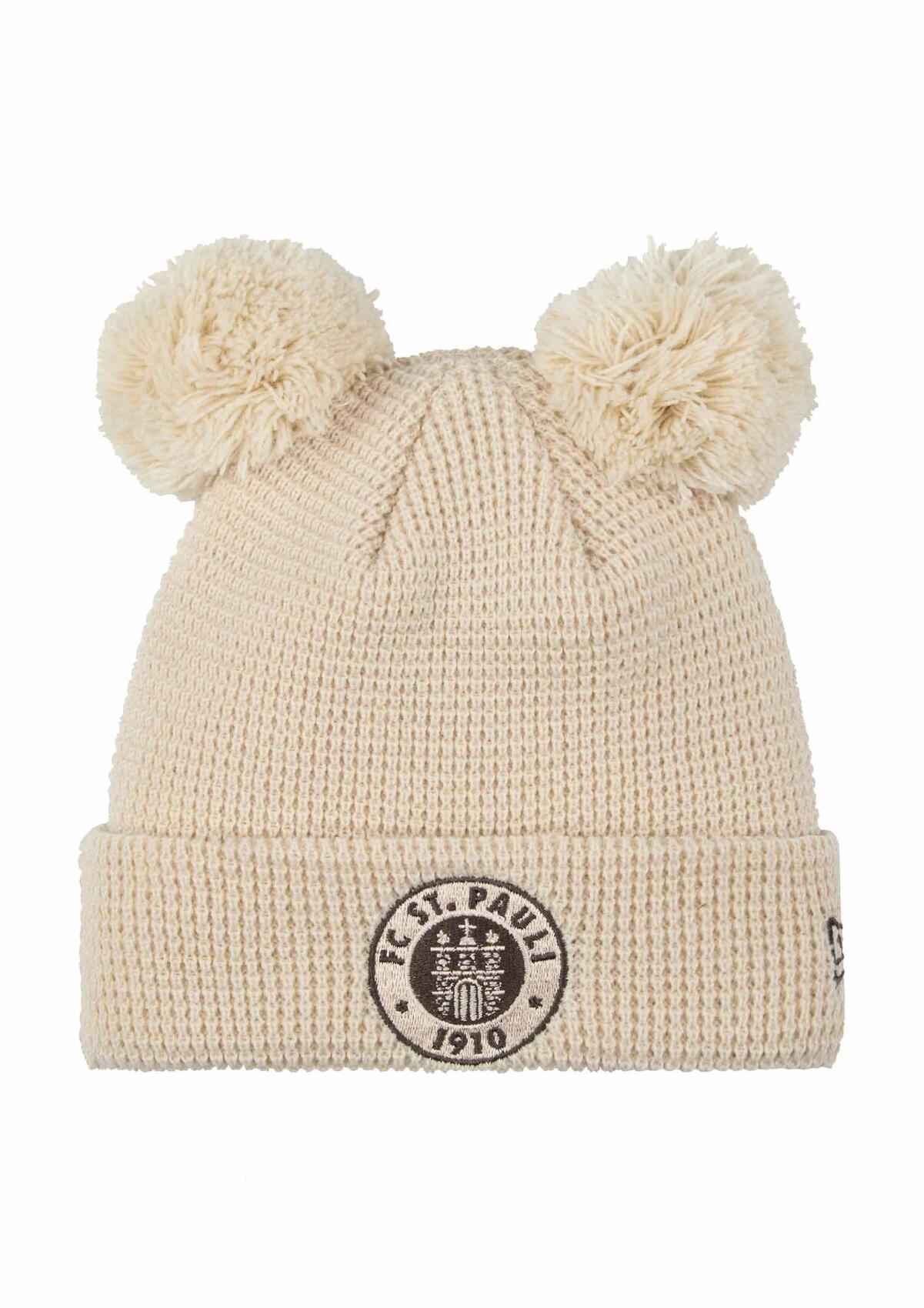 Babymütze New Era beige, Doppel-Bommel